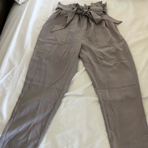 High waist tie work cropped pants